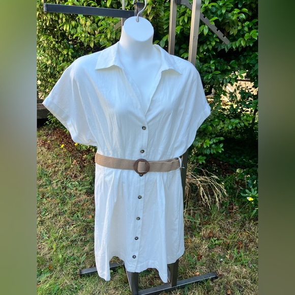 NWT H&M White Linen Mini Dress with Tan Belt Size XL - Picture 12 of 13